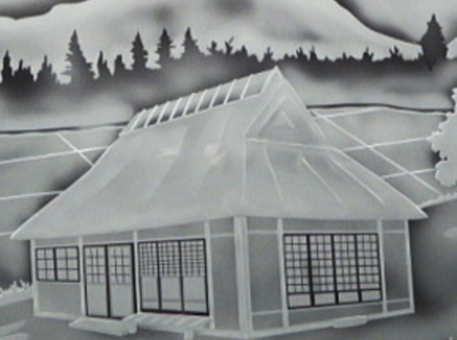 絵画額用,風景・ふるさと、茅葺の家屋