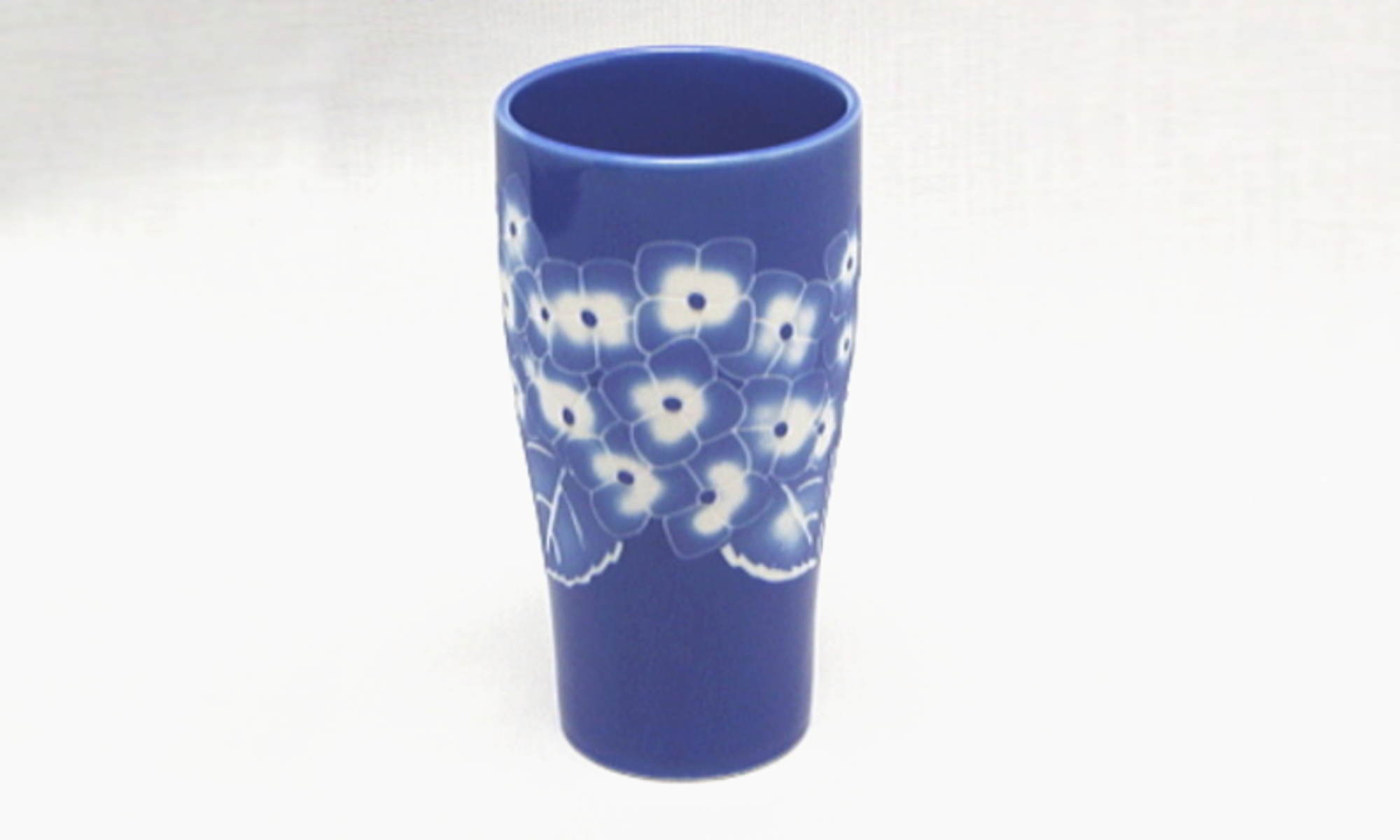 アジサイ彫刻ルリ色陶器タンブラー