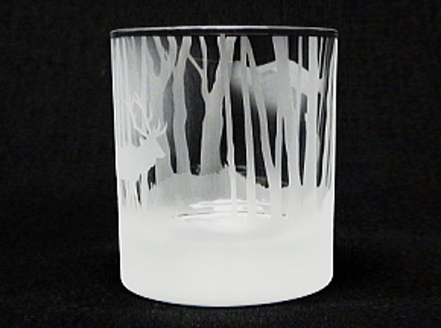 森林・鹿デザイン彫刻グラス・右側面